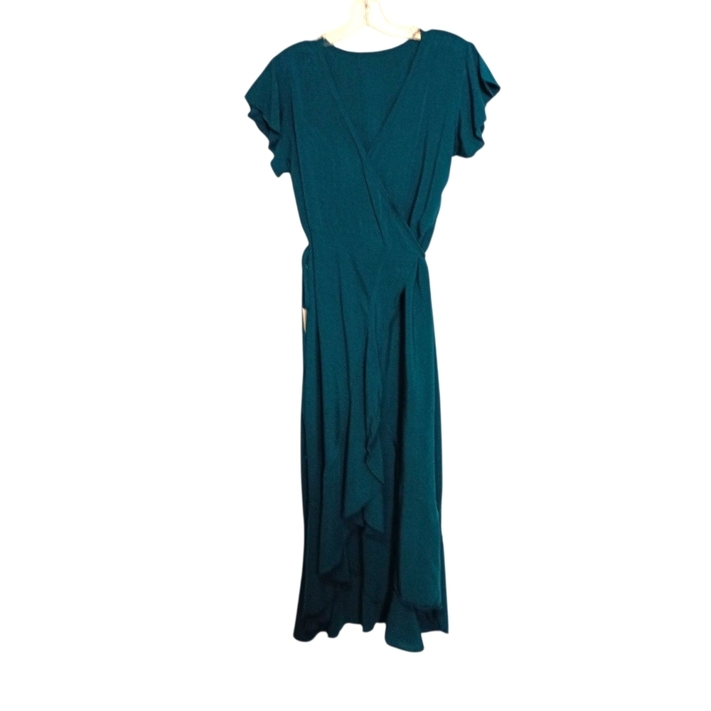 Modas Yoli - Elegant Teal Midi Wrap Dress - Size Large